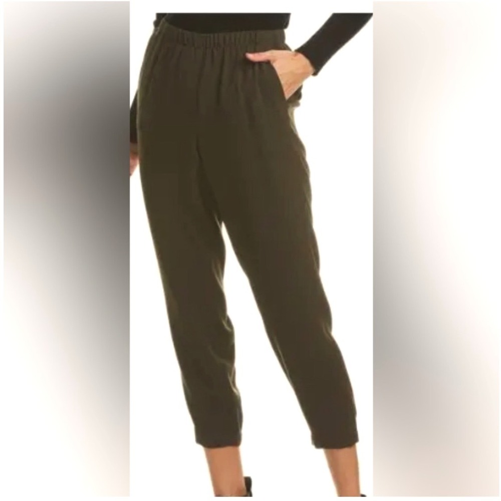 Vince Womens Olive Green Cropped Elastic Waist Tapered Pant Size M